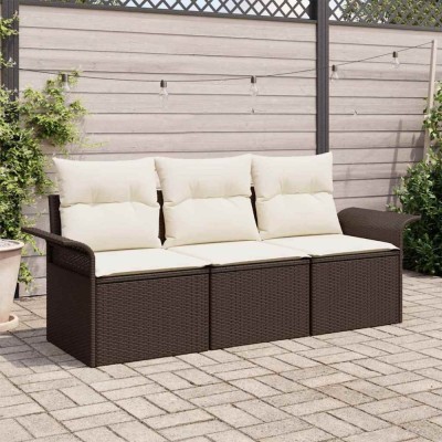 vidaXL Set de canapele pentru grădină cu pernă 3 pcs Maro Rattan poli 3353887 foto