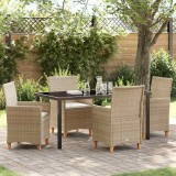 VidaXL Set de dining pentru grădină , 5 piese, cu perne, bej, din rattan poli.