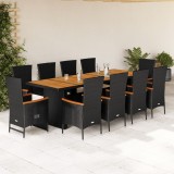 vidaXL Set mobilier de exterior cu perne, 11 piese, negru, poliratan 3277529