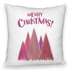 Perna Decorativa Fluffy de Craciun Brazi color si text, 40x40 cm, Alba, Husa Detasabila, Burduf foto