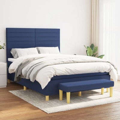 Pat box spring cu saltea, albastru, 140x200 cm, textil foto