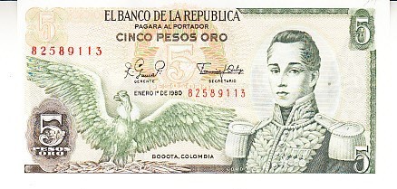 B11 - Bancnota foarte veche - Columbia - 5 pesos oro - 1980