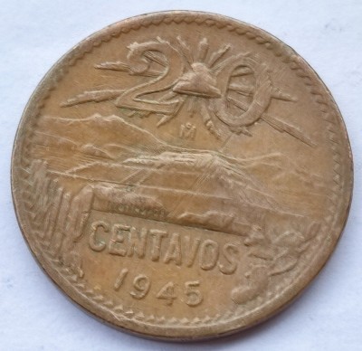 279. Moneda Mexic 20 centavos 1945 foto