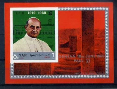 Yemen 1969 Pope&amp;#039;s visit, imperf. sheet, MNH S.192 foto