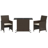 Cumpara ieftin Set bistro cu perne, 3 piese, maro, poliratan