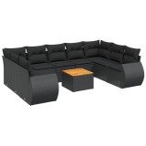 Cumpara ieftin Set canapele de gradina cu perne, 10 piese, negru, poliratan