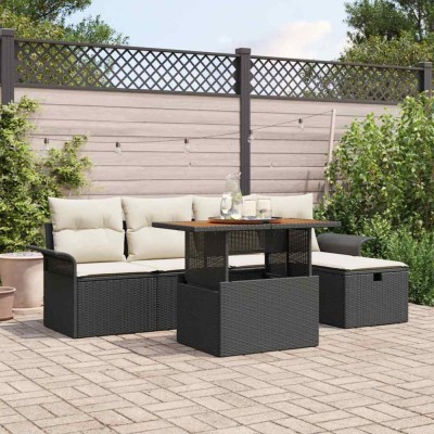 vidaXL Set de canapele pentru grădină cu pernă 6 pcs Negru Rattan poli 3359904 foto
