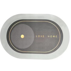 Covoras de Baie Antiderapant, Model Love Home, Substrat absorbant, Uscare rapida, Oval, 80 x 47 cm, Gri