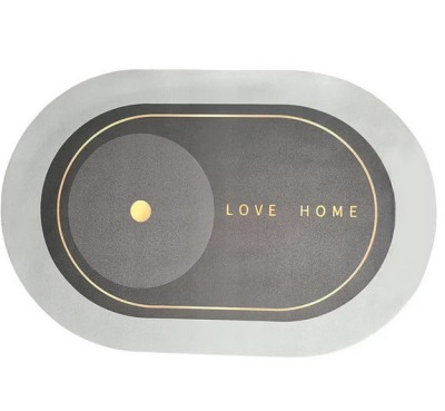 Covoras de Baie Antiderapant, Model Love Home, Substrat absorbant, Uscare rapida, Oval, 80 x 47 cm, Gri foto