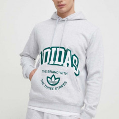 adidas Originals bluză bărbați, culoarea gri, cu glugă, cu imprimeu IS2928