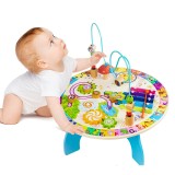 Masuta Senzoriala Bebe Lemn LEXI cu 7 Activitati: Xilofon, Margele, Clopotel, Roti Mobile, Litere, Sunete - 40x17 cm