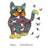Puzzle din lemn multicolorat - Pisica, 99 piese