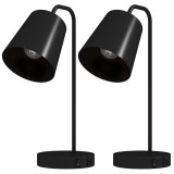 HOMCOM Set lămpi de masă, 2 buc., lămpi moderne cu port USB-A și USB-C pentru dormitor, living &amp; birou, negru | Aosom Romania