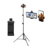 Trepied foto video 180 cm aluminiu negru cu suport telefon ABS reglabil 5.5, 10 cm, filet 1 4, 3 segmente, extensie cu surub de blocare, stabil max 3