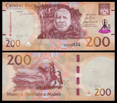 LESOTHO █ bancnota █ 200 Maloti █ 2023 █ P-31 █ COMEMORATIV █ UNC █ necirculata foto