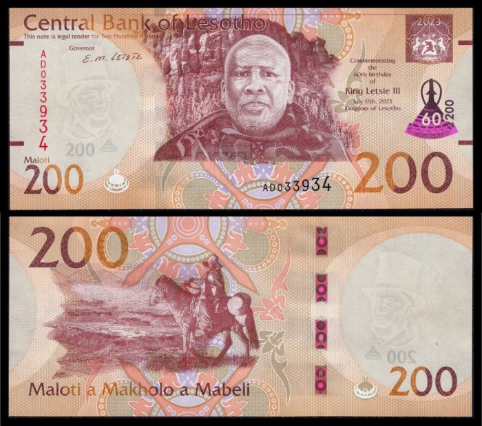 LESOTHO █ bancnota █ 200 Maloti █ 2023 █ P-31 █ COMEMORATIV █ UNC █ necirculata