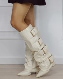 Cizme bej elegante cu toc comod 7677A 110
