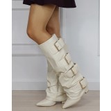 Cizme bej elegante cu toc comod 7677A 110