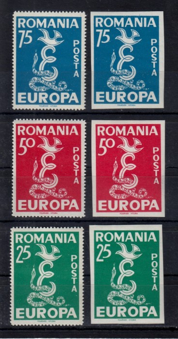ROMANIA EXIL 1958 EMISIUNEA X EUROPA 1958 SERIE DANTELATA + NEDANTELATA MNH