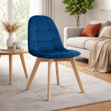 Cumpara ieftin Scaun bucatarie/living, Artool, Bora, catifea albastra, picioare lemn natur, 44.5x54x81.5 cm