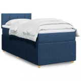 VidaXL Pat box spring cu saltea, albastru, 90x190 cm, textil