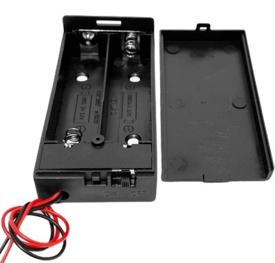 Suport baterii 2x18650, cu capac si buton ON OFF, plastic ABS, cu cablu, 7.4V, 2S, DIY, Arduino, electronica foto