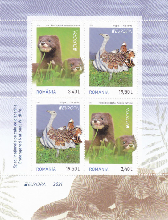 ROMANIA 2021 - EUROPA 2021, SPECII PE CALE DE DISPARITIE, BLOC, MNH - LP 2322