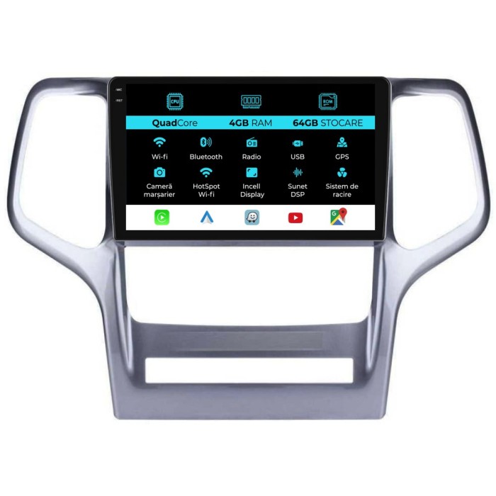 Navigatie Dedicata Jeep Grand Cherokee (2010-2014),QuadCore, 9Inch, 4Gb Ram, 64Gb Stocare, Carplay