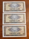 5 LEI 1966-3 BANCNOTE CU SERII CONSECUTIVE-POZE FATA VERSO LA FIECARE PIESA