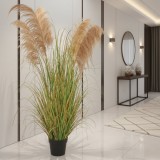 Planta artificiala decorativa tip stuf si iarba, 170 cm, 7 fire, verde tomnal