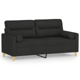 Canapea cu 2 locuri cu pernute, negru, 140 cm, textil