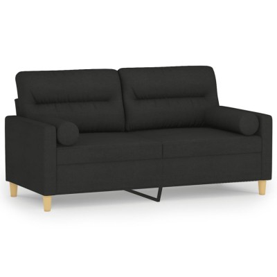 Canapea cu 2 locuri cu pernute, negru, 140 cm, textil foto