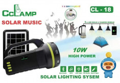 Kit solar portabil CClamp panou solar CL-18 10W lanterna 3 becuri foto