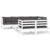 Set mobilier de gradina cu perne, 8 piese, alb, lemn masiv pin