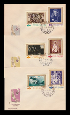 1966 Romania - 3 FDC Reproduceri de arta, LP 633 foto