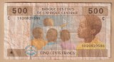 (1) BANCNOTA STATELE CENTRAL AFRICANE - CHAD - 500 FRANCS 2002, SERIA C, MAI RARA