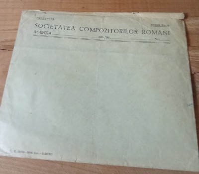 Act Societatea compozitorilo Romani 1938 plic imprimat tiraj 6000 buc foto