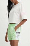 Cumpara ieftin Adidas Originals pantaloni scurti femei, culoarea verde, cu imprimeu, high waist, IP0719
