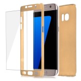 Husa protectie pentru Samsung Galaxy S7 Edge, Auriu, Fullbody fata-spate, folie de protectie gratis
