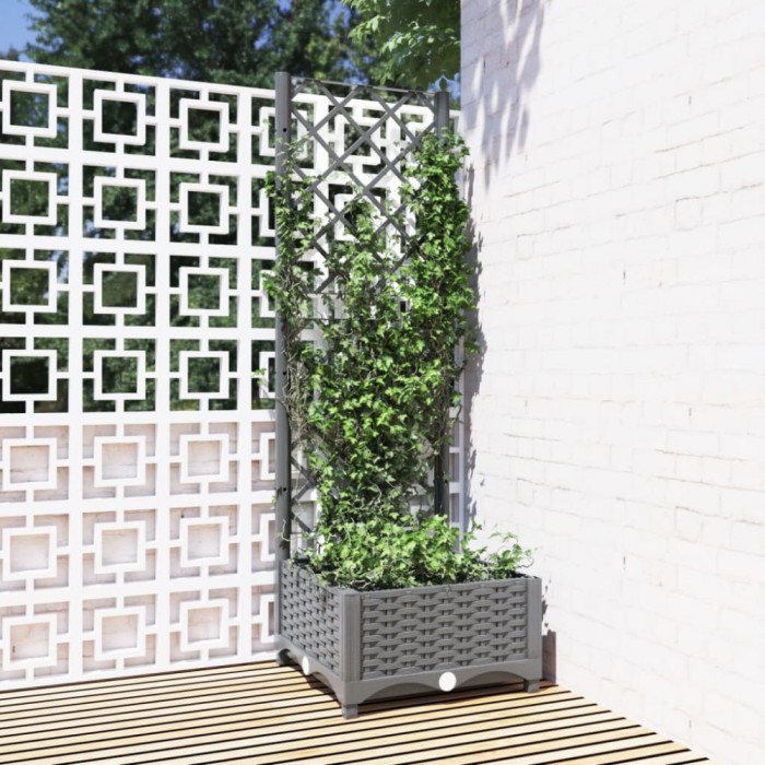 vidaXL Jardinieră de grădină cu spalier gri deschis 40x40x121,5 cm PP 153269