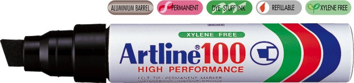 Permanent Marker Artline 100, Corp Metalic, Varf Tesit 7.5-12.0mm - Negru