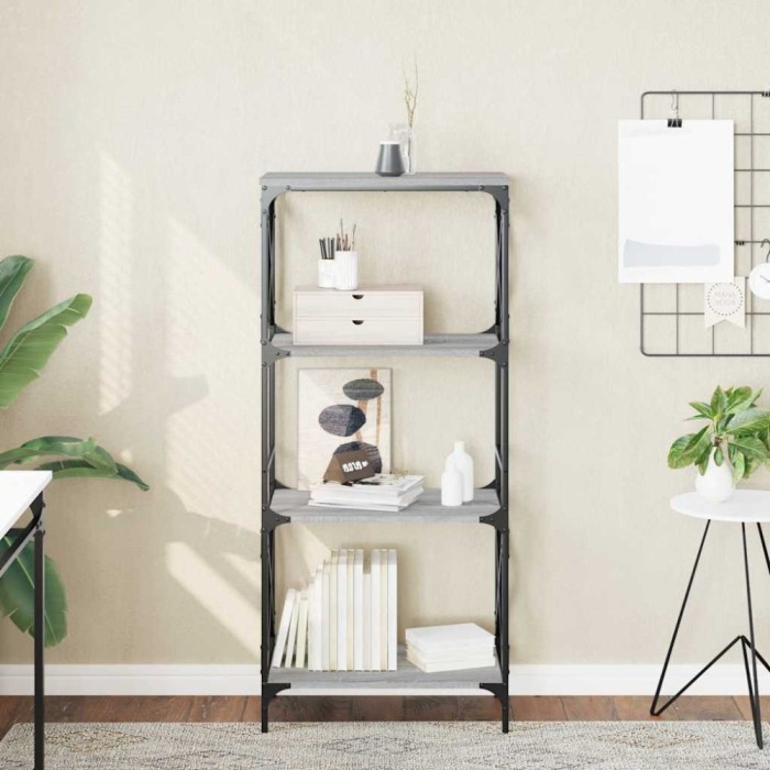 vidaXL Bibliotecă cu 4 niveluri gri sonoma 59x35x132 cm lemn prelucrat 837620