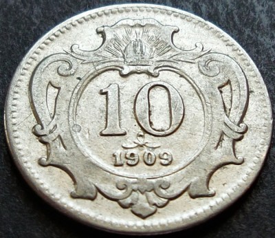 Moneda istorica 10 FHELLER - AUSTRO-UNGARIA / AUSTRIA, anul 1909 * cod 3711 foto