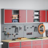 vidaXL Set dulap unelte &amp; panou c&acirc;rlige de perete, 4 piese roșu metal