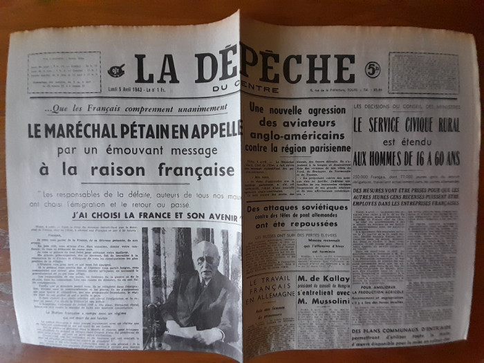 Ziare Vechi -La Depeche 1943 - al doilea Război mondial.