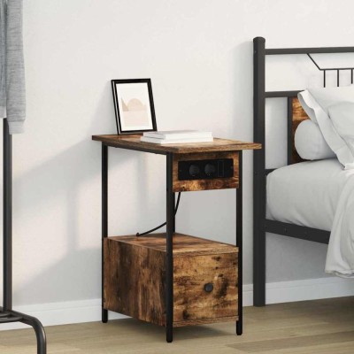 vidaXL Dulap de noapte Stejar afumat 60 x 30 x 61 cm Lemn compozit foto