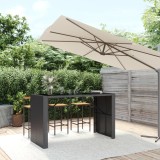 Masă de bar cu blat din sticlă, negru, 185x80x110 cm, poliratan