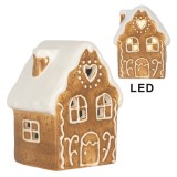 Cumpara ieftin Casuta Craciun ceramica maro alba cu led 8x6x11 cm