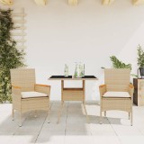 VidaXL Set mobilier de grădină cu perne 3 piese bej poliratan &amp; sticlă 3278707