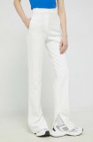 HUGO pantaloni femei, culoarea alb, drept, high waist
